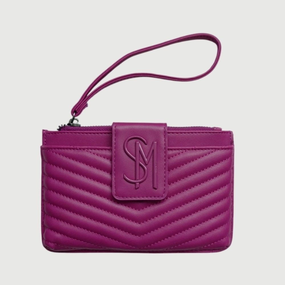 STEVE MADDEN Bchev Quilted Wristlet Dark Fuchsia Vibrant Pink Faux Leather